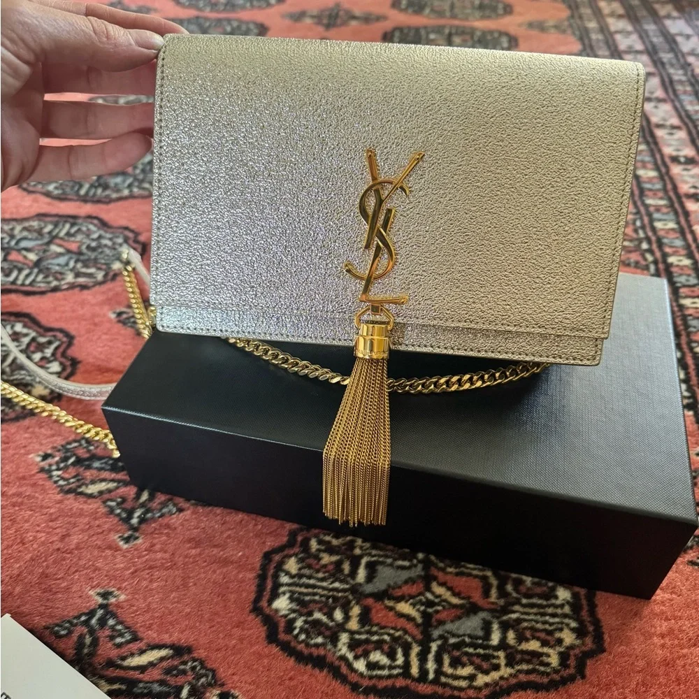 Yves Saint Laurent Metallic Shoulder Bag with Gold Accents - Picture 3 of 4